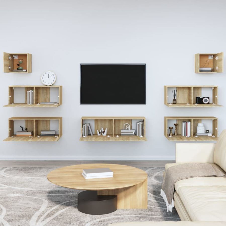 7-Delige Tv-Meubelset Bewerkt Hout Kleurig Sonoma eiken