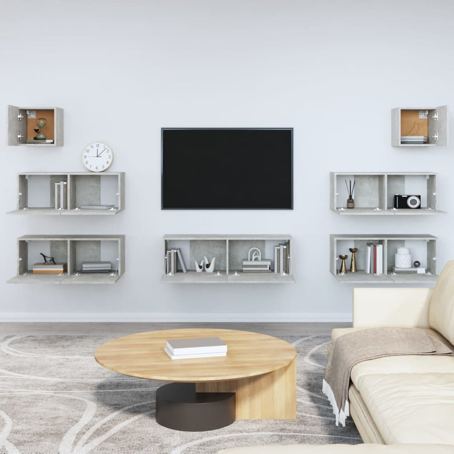 -Delige Tv-Meubelset Bewerkt Hout Betongrijs