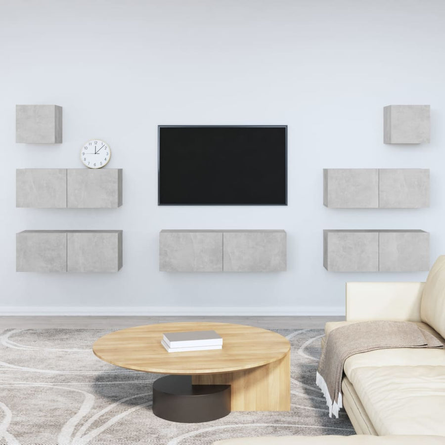 -Delige Tv-Meubelset Bewerkt Hout Betongrijs
