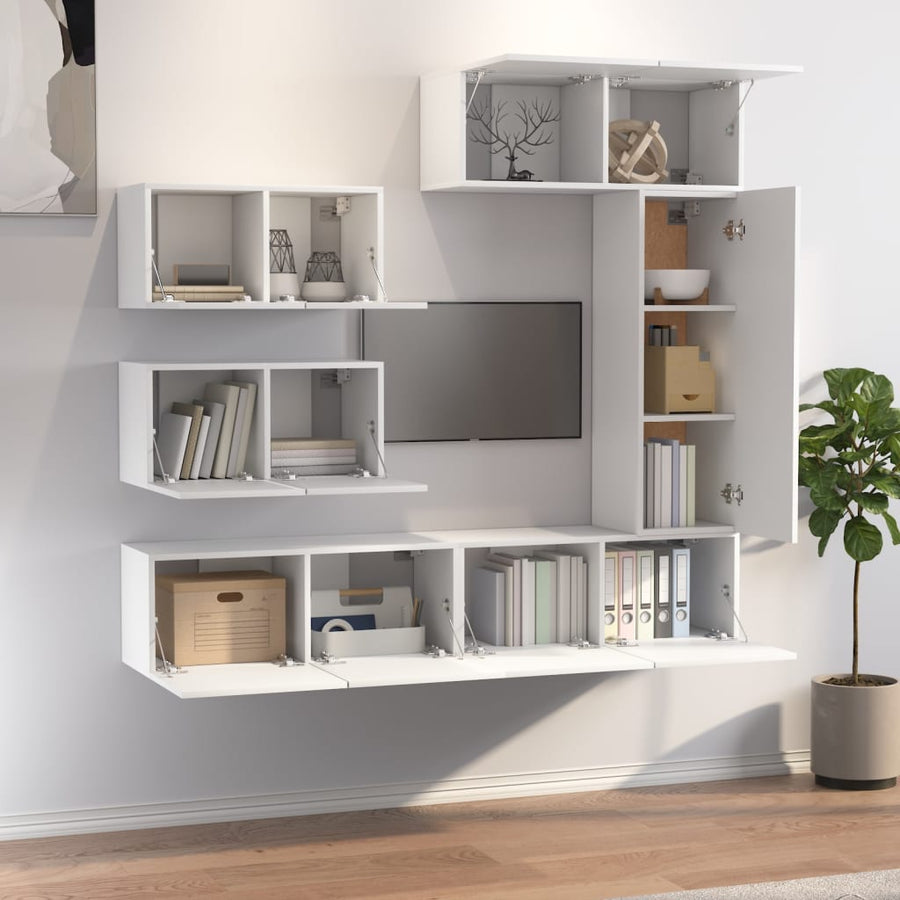 6-Delige Tv-Meubelset Bewerkt Hout Wit
