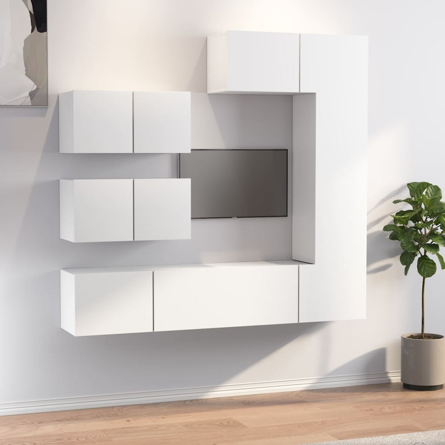 6-Delige Tv-Meubelset Bewerkt Hout Wit