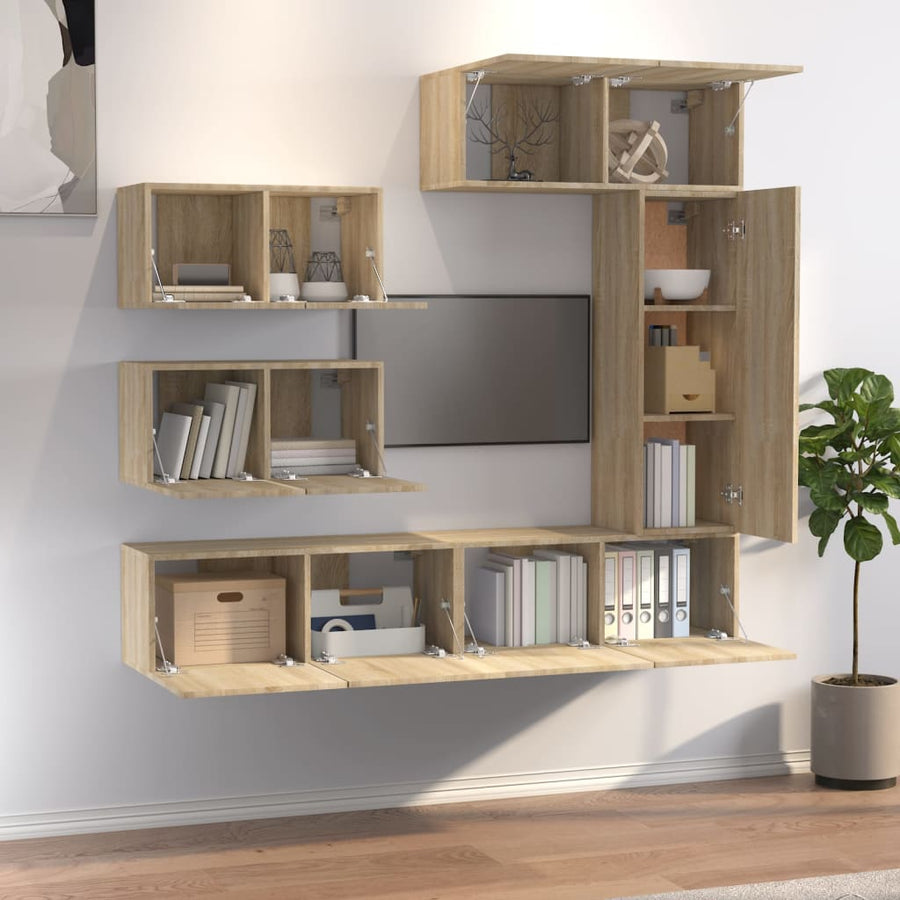 -Delige Tv-Meubelset Bewerkt Hout Kleurig 6 80 x 30 x 30 cm Sonoma eiken