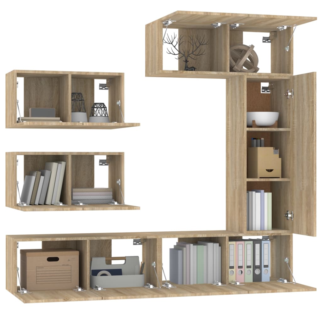 -Delige Tv-Meubelset Bewerkt Hout Kleurig 6 80 x 30 x 30 cm Sonoma eiken