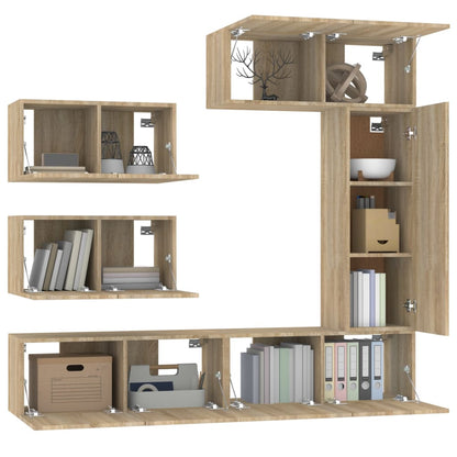 -Delige Tv-Meubelset Bewerkt Hout Kleurig 6 80 x 30 x 30 cm Sonoma eiken