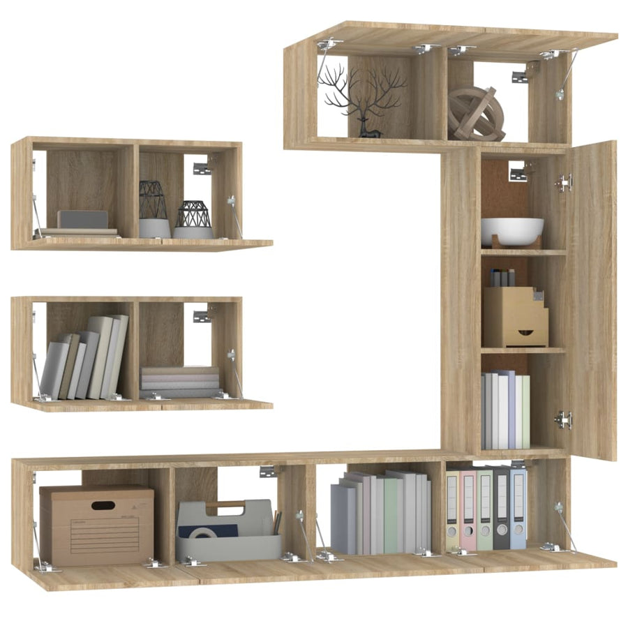 -Delige Tv-Meubelset Bewerkt Hout Kleurig 6 80 x 30 x 30 cm Sonoma eiken