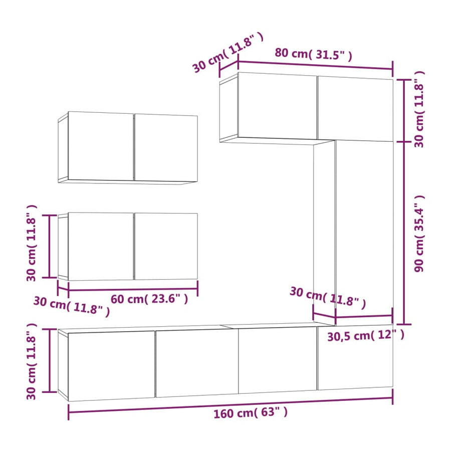 -Delige Tv-Meubelset Bewerkt Hout Kleurig 6 80 x 30 x 30 cm Sonoma eiken