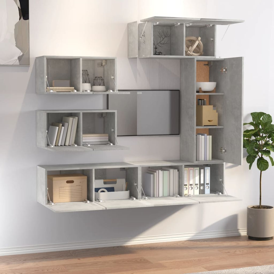 -Delige Tv-Meubelset Bewerkt Hout 6 80 x 30 x 30 cm Betongrijs