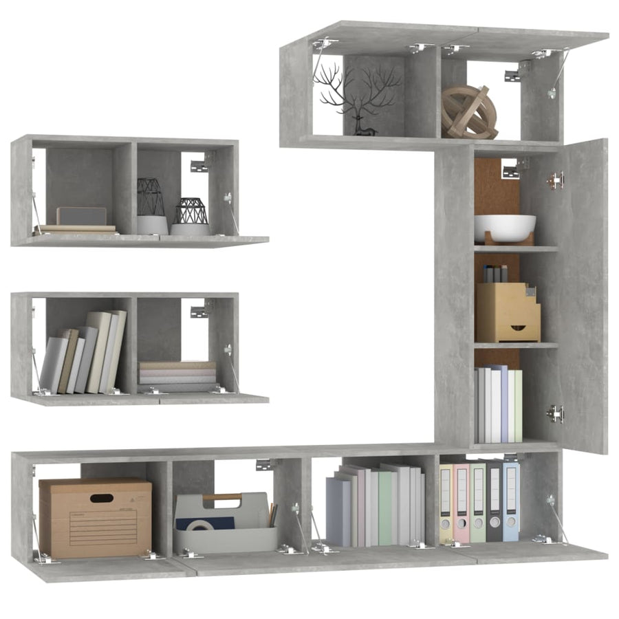 -Delige Tv-Meubelset Bewerkt Hout 6 80 x 30 x 30 cm Betongrijs
