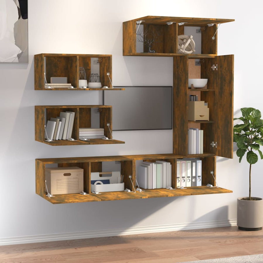 6-Delige Tv-Meubelset Bewerkt Hout Kleurig 80 x 30 x 30 cm Gerookt eiken