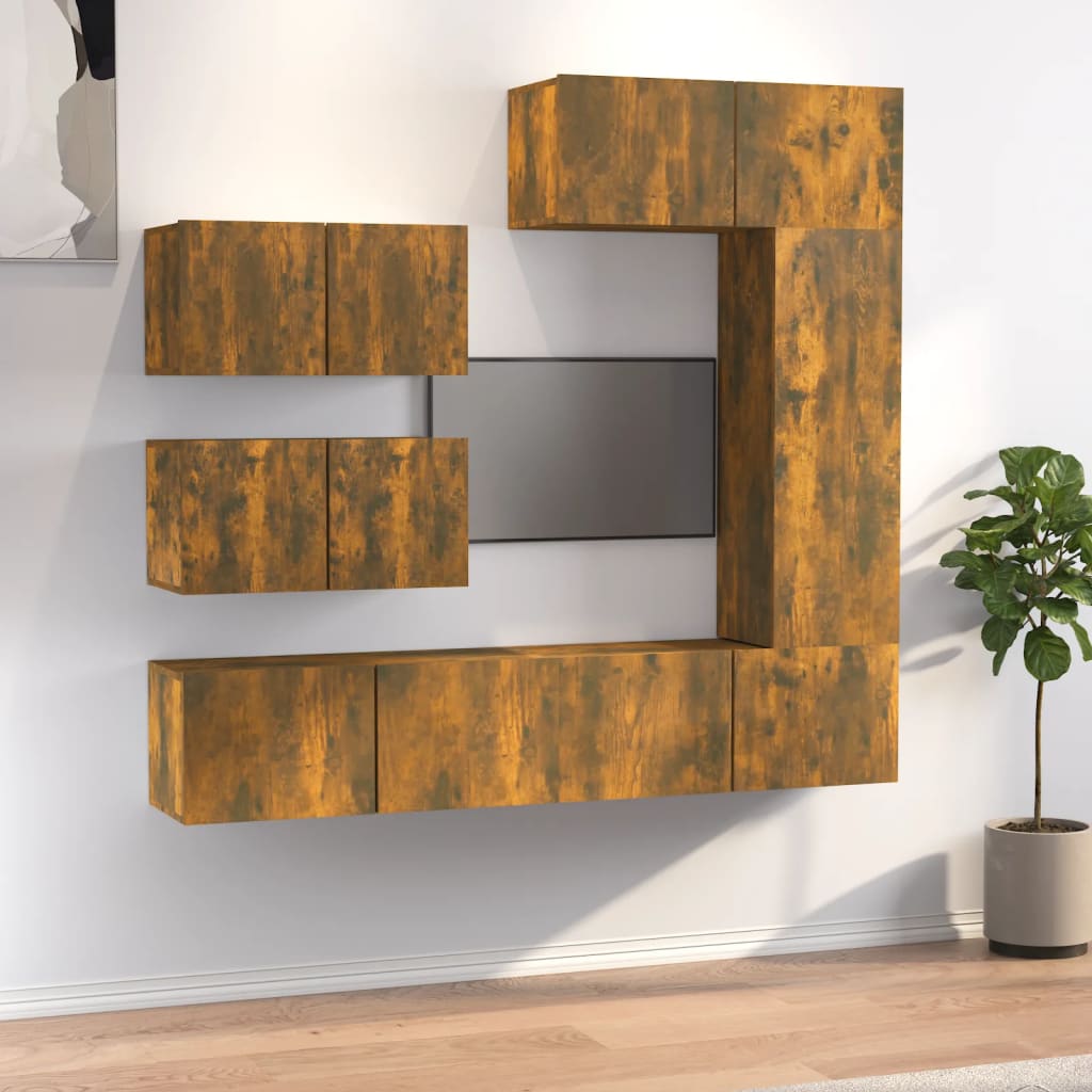 6-Delige Tv-Meubelset Bewerkt Hout Kleurig 80 x 30 x 30 cm Gerookt eiken