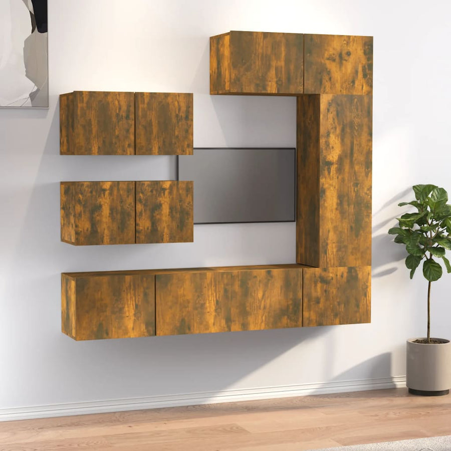 6-Delige Tv-Meubelset Bewerkt Hout Kleurig 80 x 30 x 30 cm Gerookt eiken