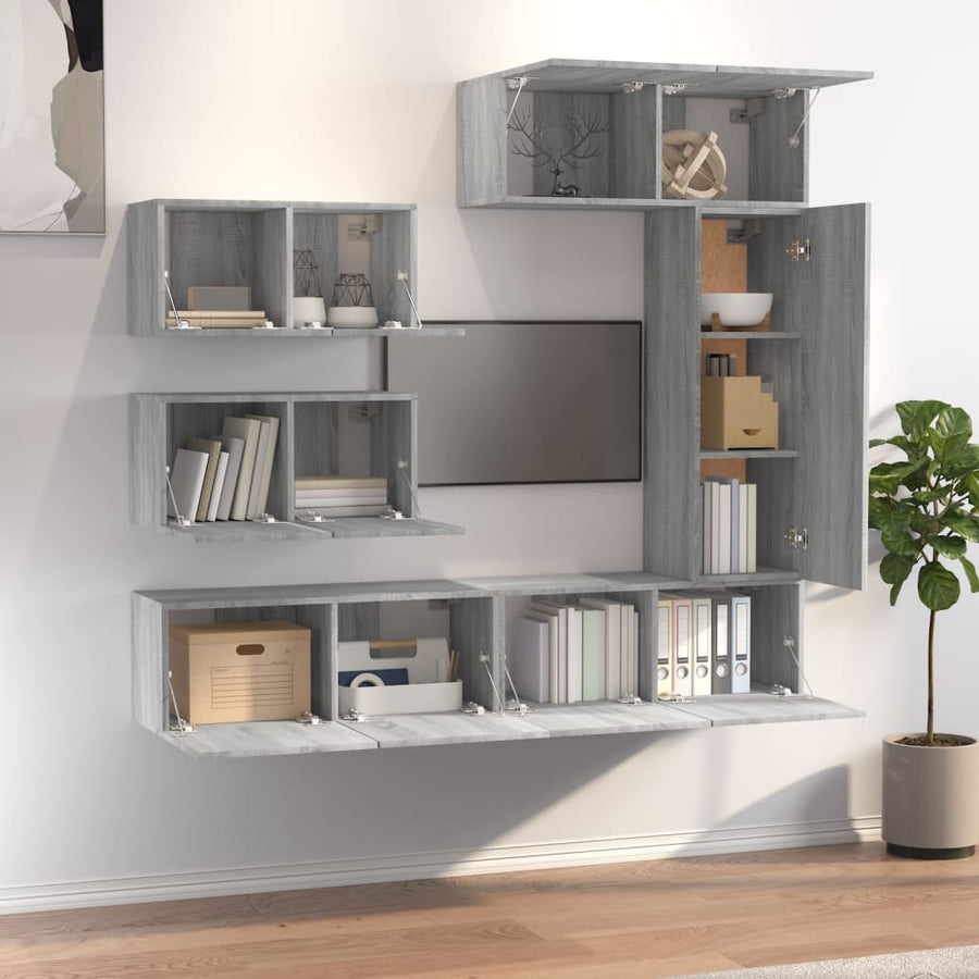 -Delige Tv-Meubelset Bewerkt Hout Eikenkleurig 6 80 x 30 x 30 cm Grijs sonoma