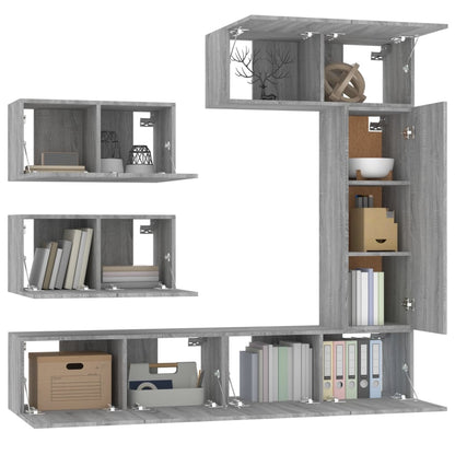 -Delige Tv-Meubelset Bewerkt Hout Eikenkleurig 6 80 x 30 x 30 cm Grijs sonoma