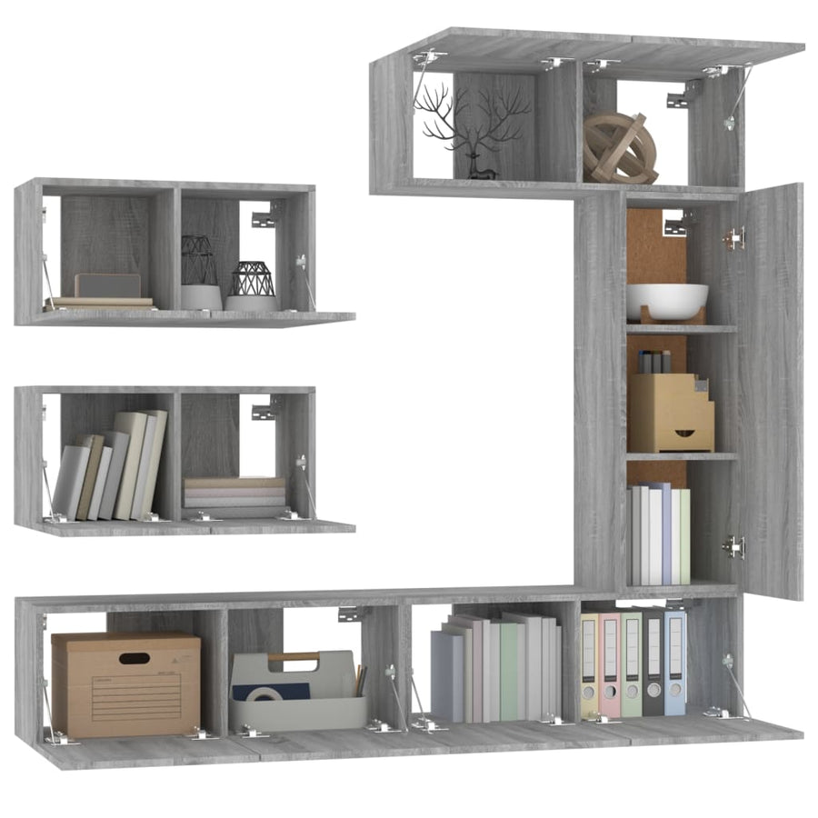 -Delige Tv-Meubelset Bewerkt Hout Eikenkleurig 6 80 x 30 x 30 cm Grijs sonoma