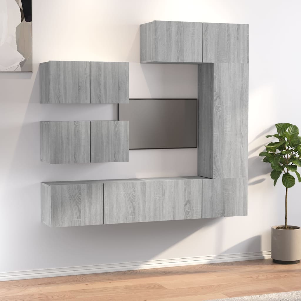 -Delige Tv-Meubelset Bewerkt Hout Eikenkleurig 6 80 x 30 x 30 cm Grijs sonoma