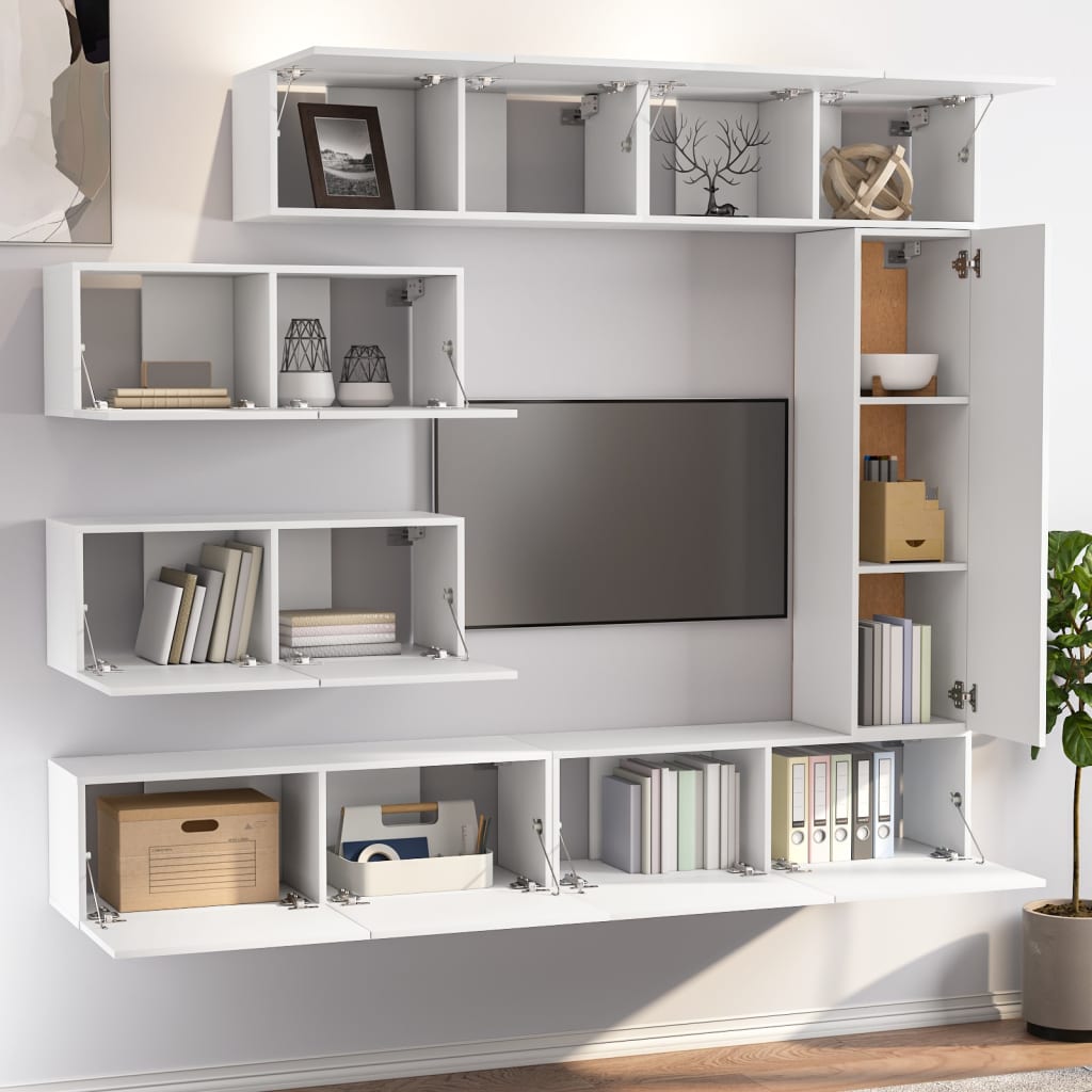-Delige Tv-Meubelset Bewerkt Hout 7 100 x 30 x 30 cm Wit