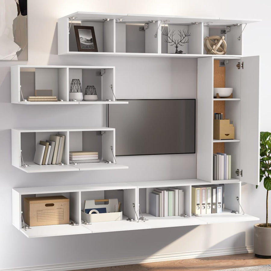 -Delige Tv-Meubelset Bewerkt Hout 7 100 x 30 x 30 cm Wit