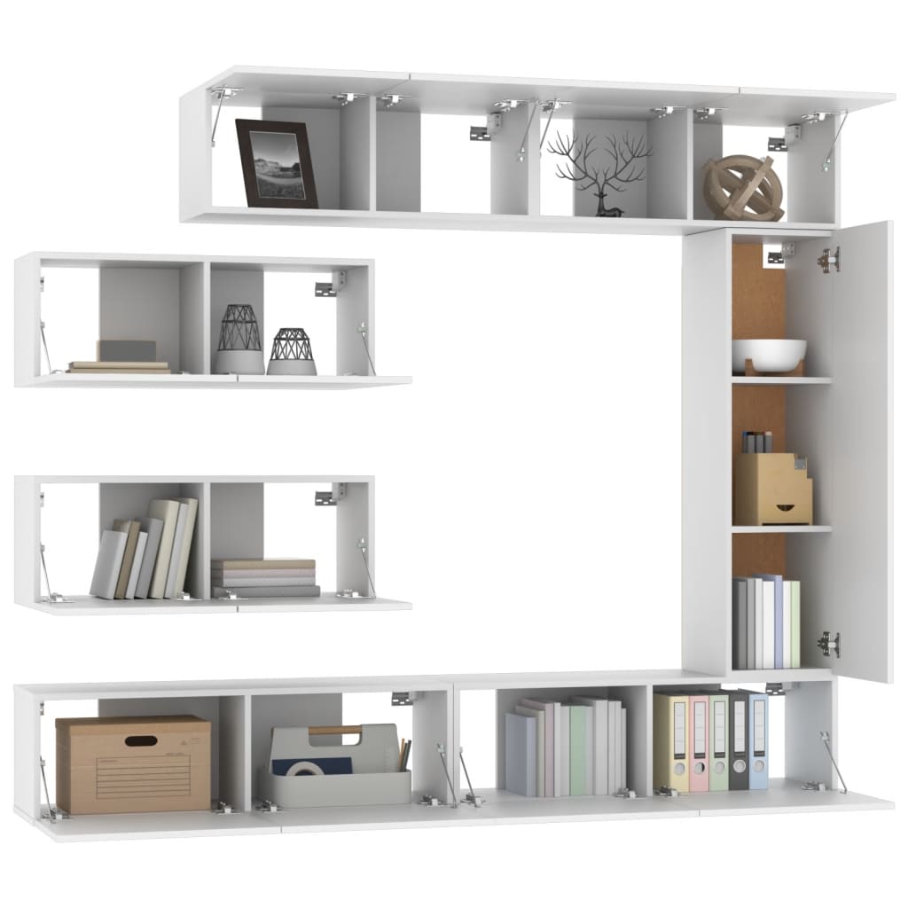 -Delige Tv-Meubelset Bewerkt Hout 7 100 x 30 x 30 cm Wit