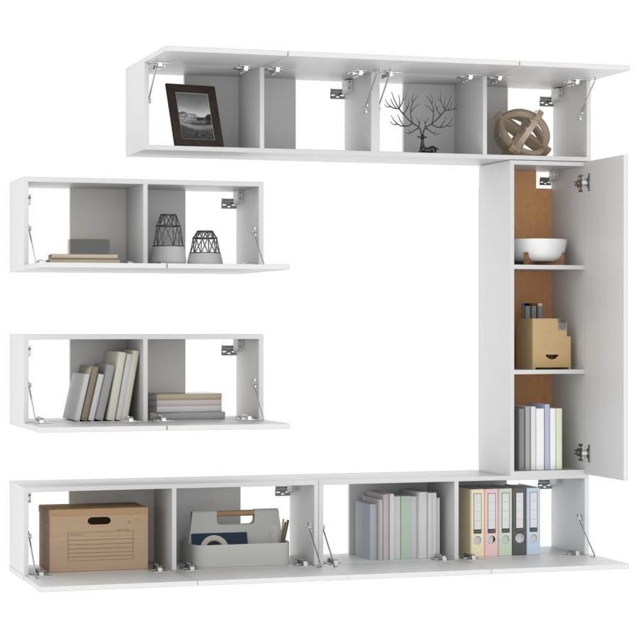 -Delige Tv-Meubelset Bewerkt Hout 7 100 x 30 x 30 cm Wit