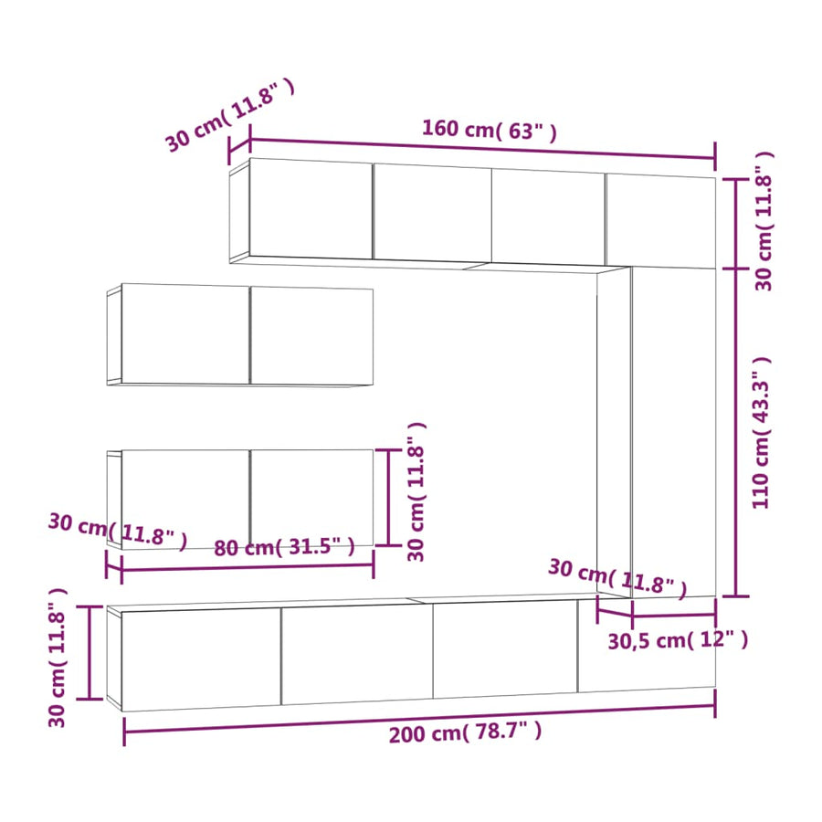 -Delige Tv-Meubelset Bewerkt Hout 7 100 x 30 x 30 cm Wit