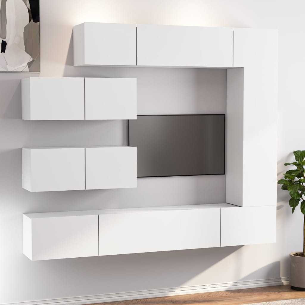 -Delige Tv-Meubelset Bewerkt Hout 7 100 x 30 x 30 cm Wit