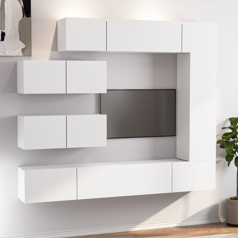 -Delige Tv-Meubelset Bewerkt Hout 7 100 x 30 x 30 cm Wit