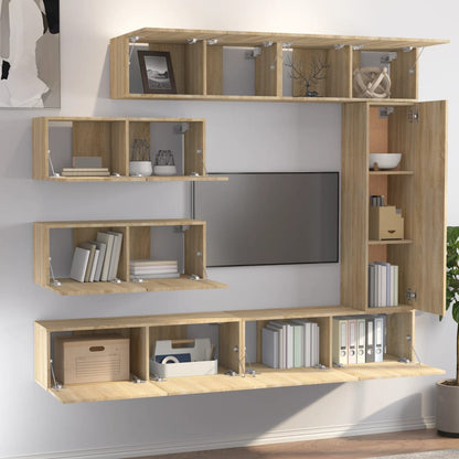 -Delige Tv-Meubelset Bewerkt Hout Kleurig 7 100 x 30 x 30 cm Sonoma eiken