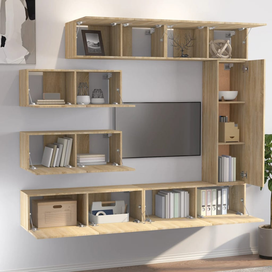 -Delige Tv-Meubelset Bewerkt Hout Kleurig 7 100 x 30 x 30 cm Sonoma eiken