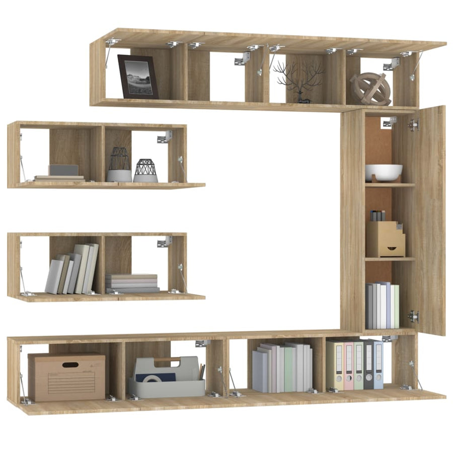 -Delige Tv-Meubelset Bewerkt Hout Kleurig 7 100 x 30 x 30 cm Sonoma eiken