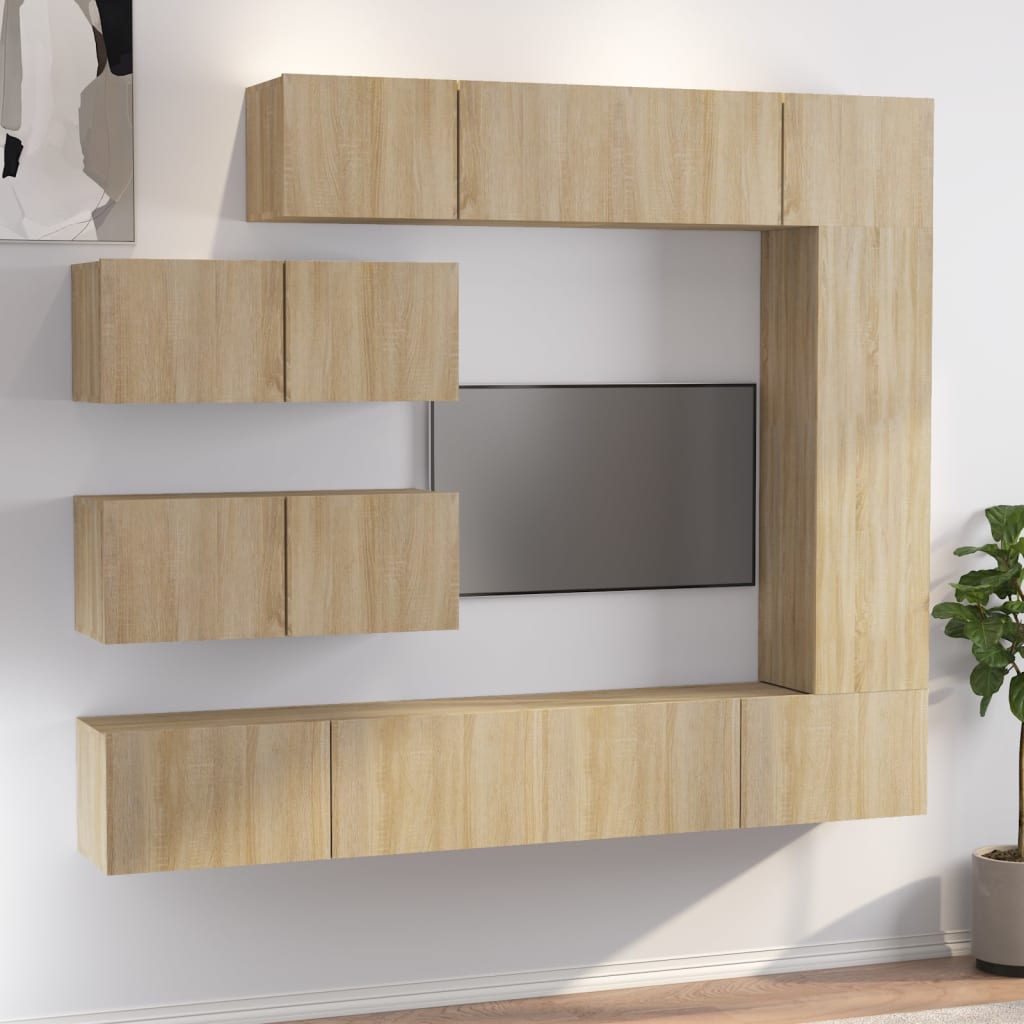 -Delige Tv-Meubelset Bewerkt Hout Kleurig 7 100 x 30 x 30 cm Sonoma eiken