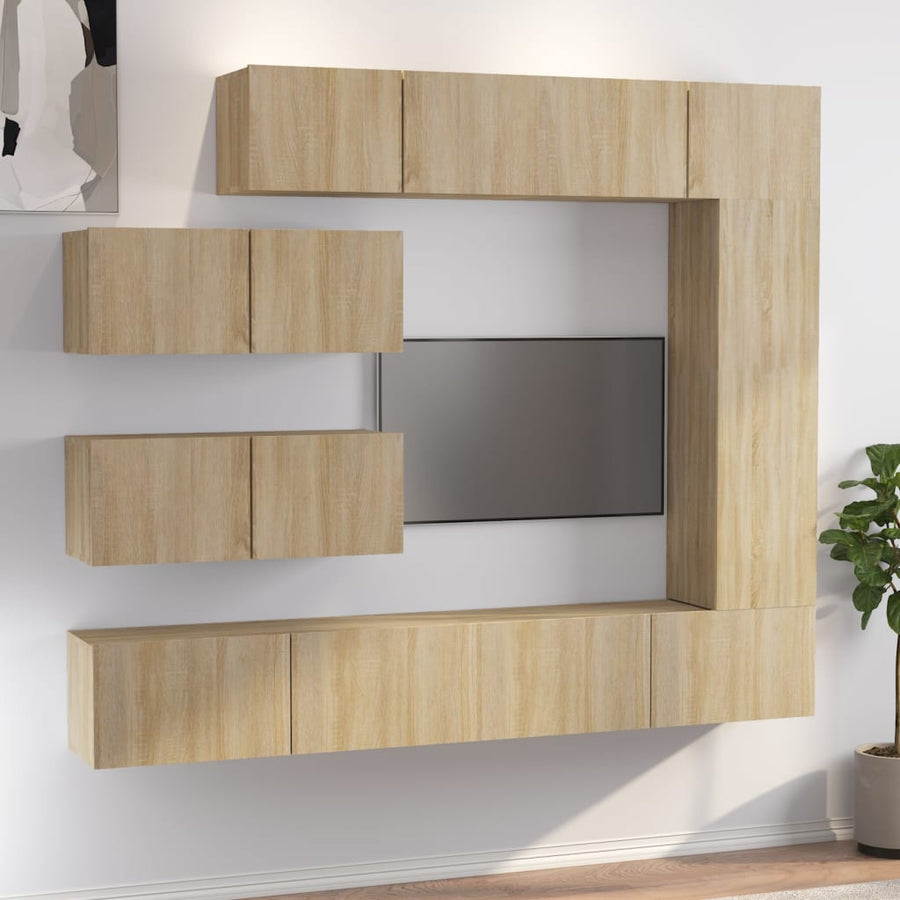 -Delige Tv-Meubelset Bewerkt Hout Kleurig 7 100 x 30 x 30 cm Sonoma eiken