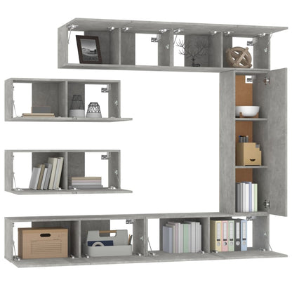 -Delige Tv-Meubelset Bewerkt Hout 7 100 x 30 x 30 cm Betongrijs