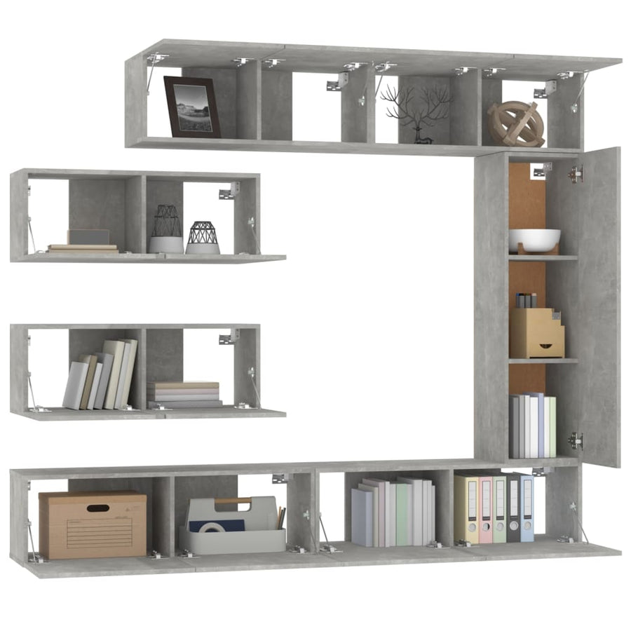 -Delige Tv-Meubelset Bewerkt Hout 7 100 x 30 x 30 cm Betongrijs