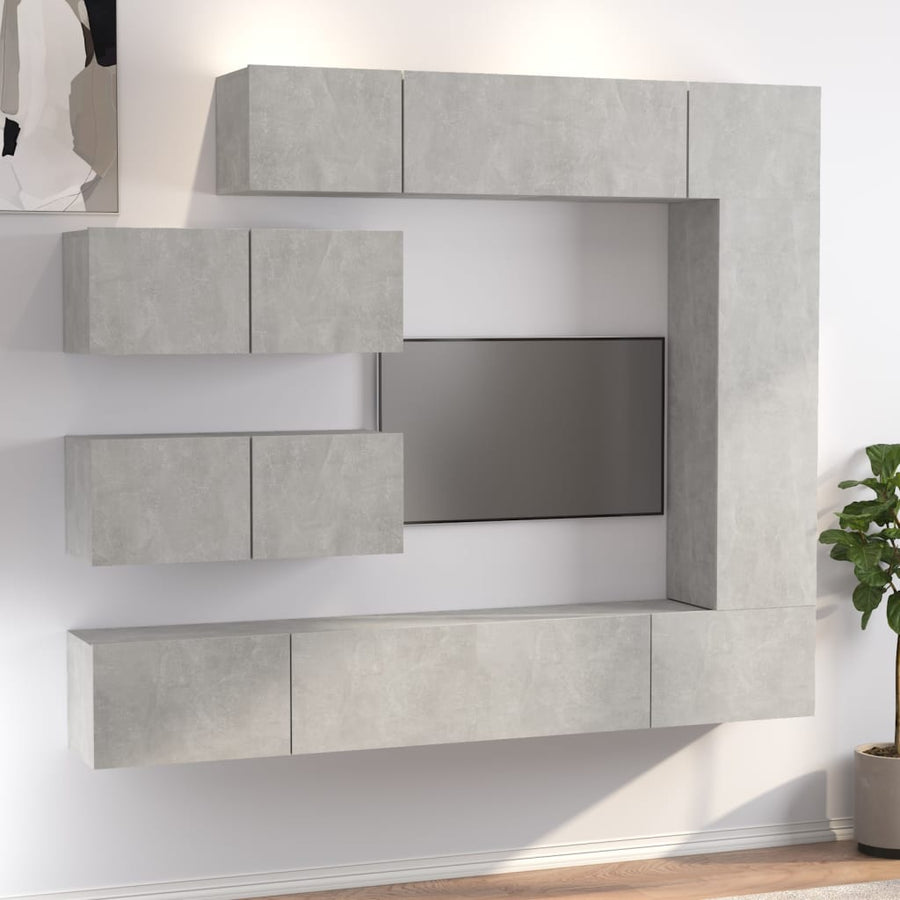 -Delige Tv-Meubelset Bewerkt Hout 7 100 x 30 x 30 cm Betongrijs