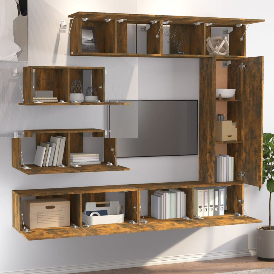 -Delige Tv-Meubelset Bewerkt Hout Kleurig 7 100 x 30 x 30 cm Gerookt eiken