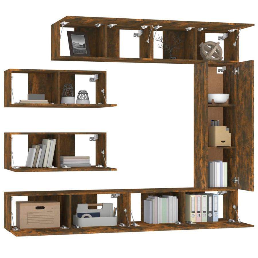 -Delige Tv-Meubelset Bewerkt Hout Kleurig 7 100 x 30 x 30 cm Gerookt eiken