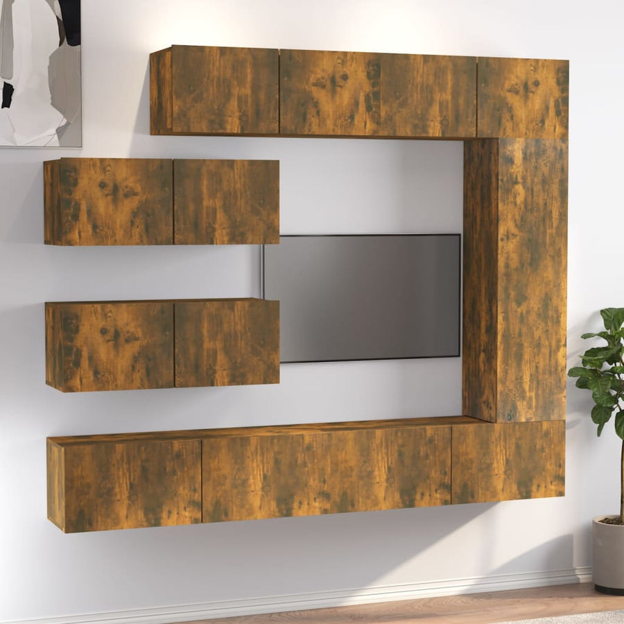 -Delige Tv-Meubelset Bewerkt Hout Kleurig 7 100 x 30 x 30 cm Gerookt eiken
