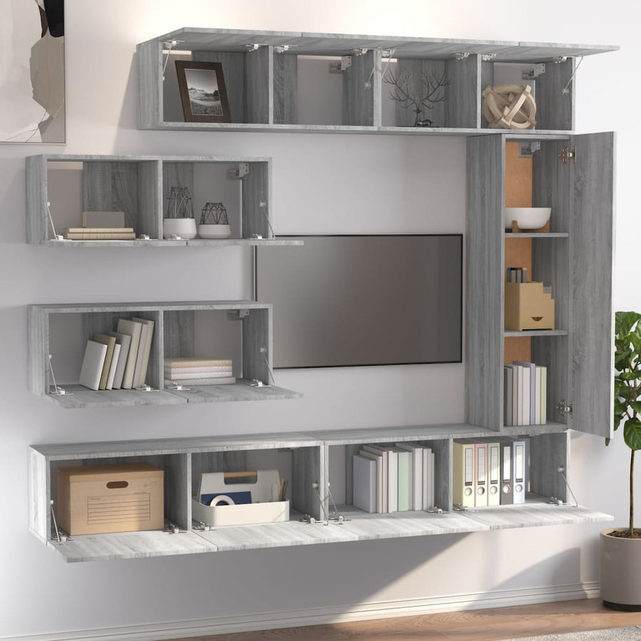 -Delige Tv-Meubelset Bewerkt Hout Eikenkleurig 7 100 x 30 x 30 cm Grijs sonoma