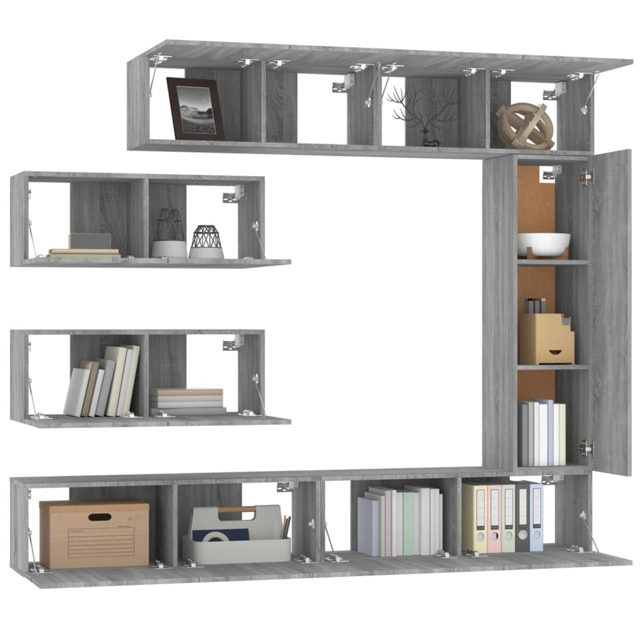 -Delige Tv-Meubelset Bewerkt Hout Eikenkleurig 7 100 x 30 x 30 cm Grijs sonoma