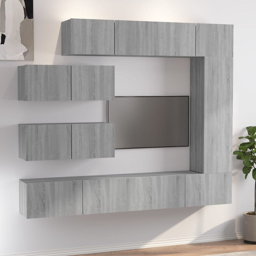-Delige Tv-Meubelset Bewerkt Hout Eikenkleurig 7 100 x 30 x 30 cm Grijs sonoma