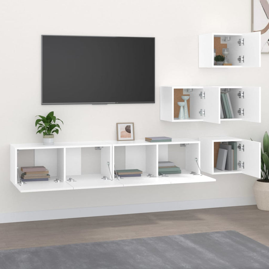 Tv-Wandmeubel Bewerkt Hout Wit