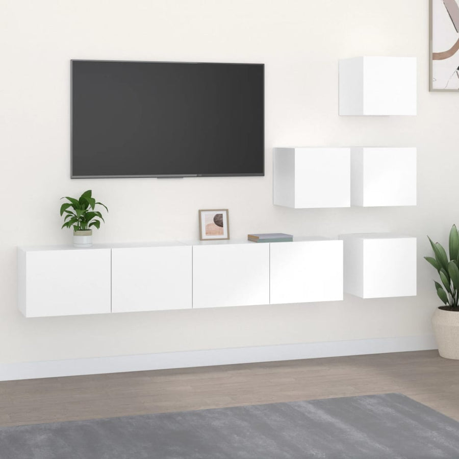 Tv-Wandmeubel Bewerkt Hout Wit