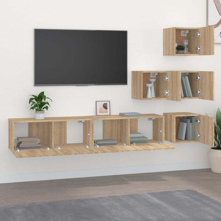 Tv-Wandmeubel Bewerkt Hout Kleurig Sonoma eiken