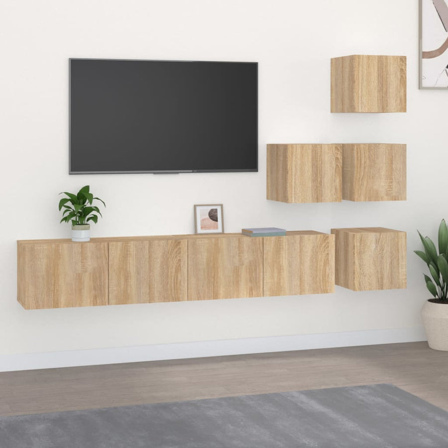 Tv-Wandmeubel Bewerkt Hout Kleurig Sonoma eiken