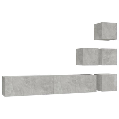 Tv-Wandmeubel Bewerkt Hout Betongrijs