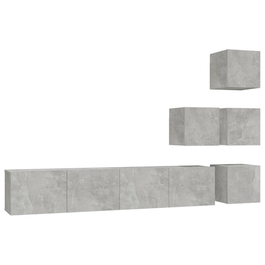Tv-Wandmeubel Bewerkt Hout Betongrijs