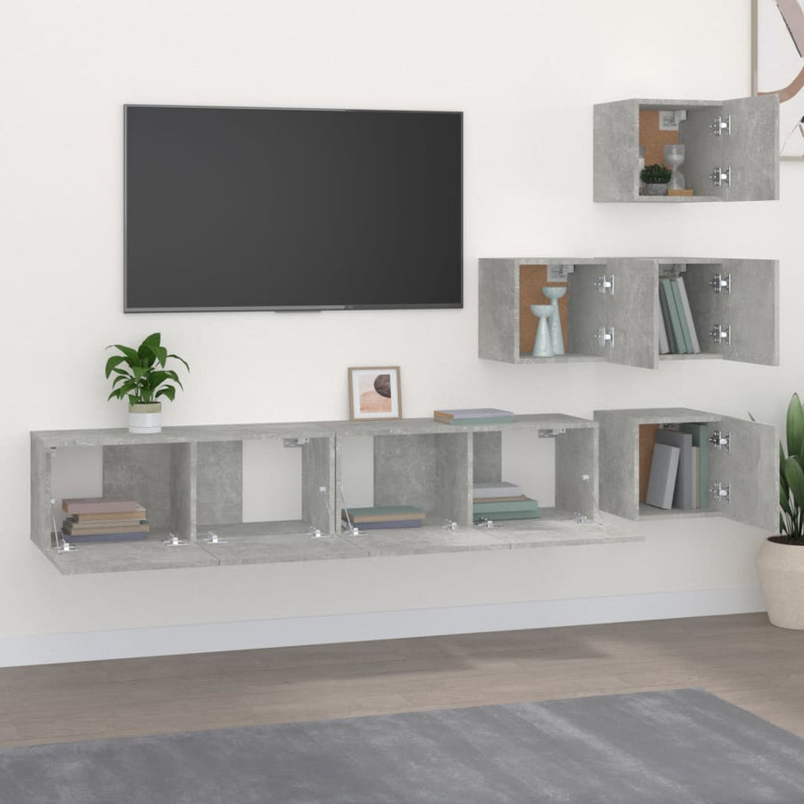 Tv-Wandmeubel Bewerkt Hout Betongrijs