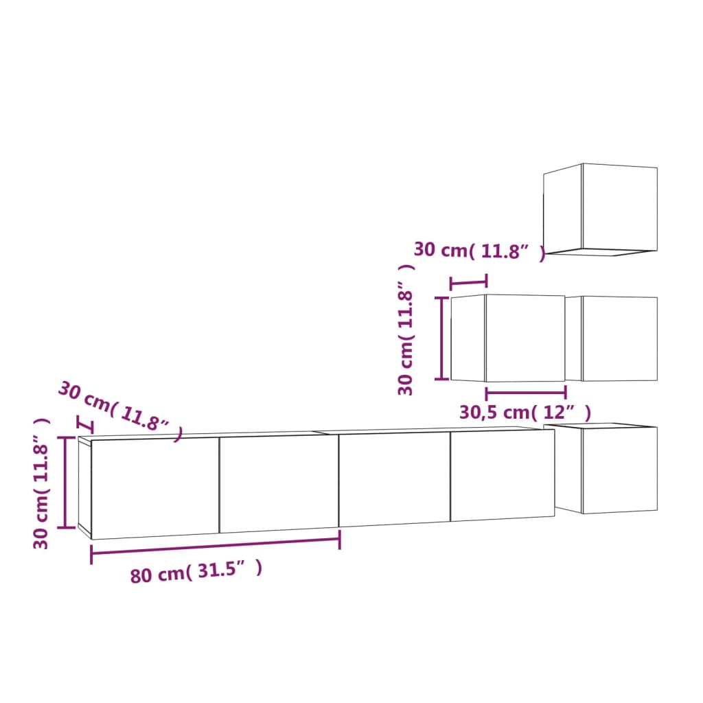 Tv-Wandmeubel Bewerkt Hout Betongrijs