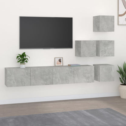 Tv-Wandmeubel Bewerkt Hout Betongrijs