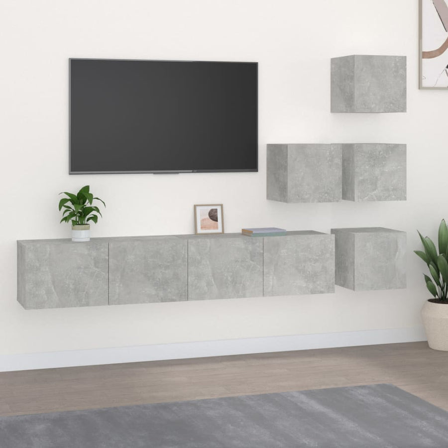 Tv-Wandmeubel Bewerkt Hout Betongrijs
